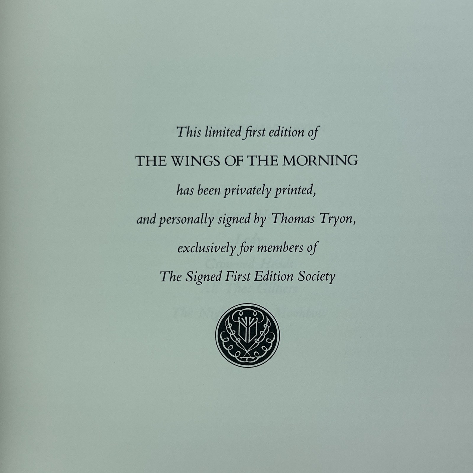 Franklin Library Signed First Ed Wings of the Morning 1990 Thomas Tryon Leather