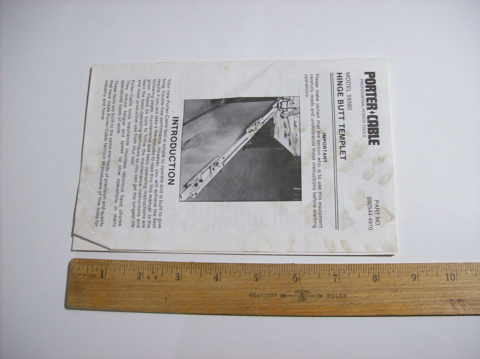 Porter Cable Hinge Butt Templet Model #59380 Instruction Manual, x