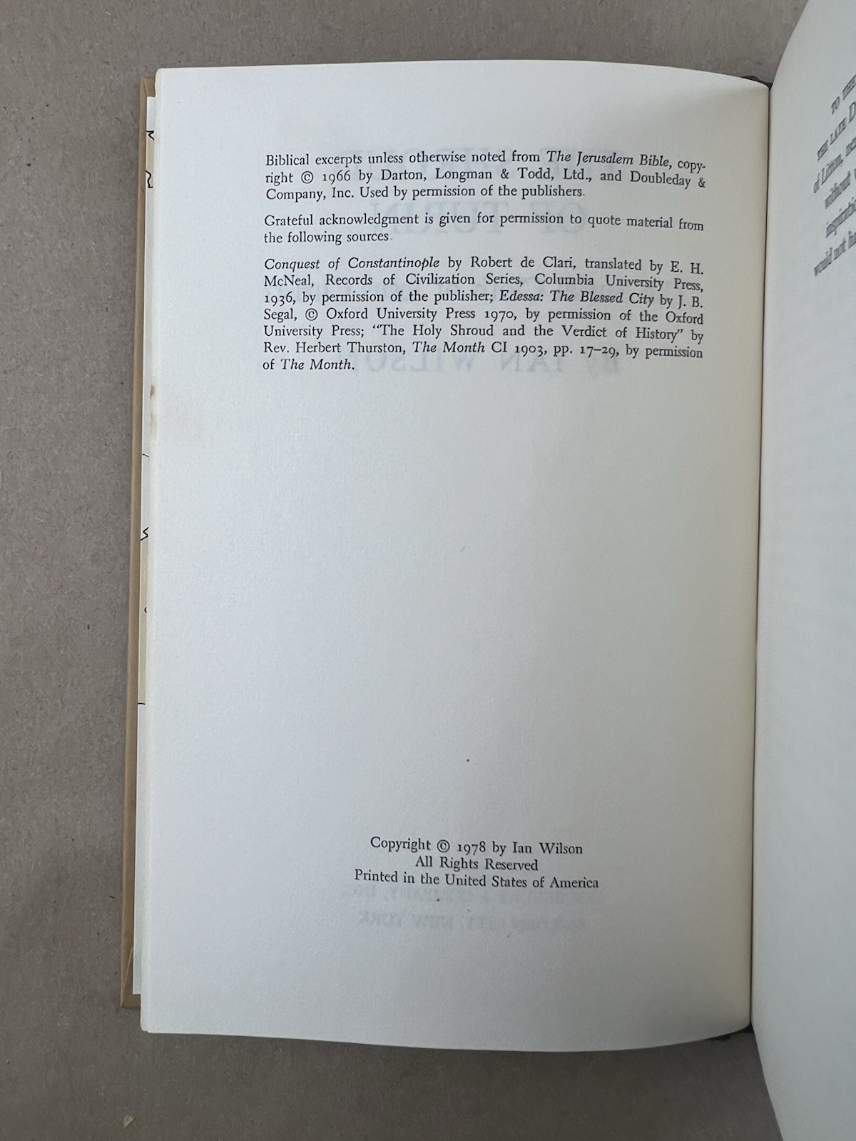 Shroud of Turin : The Burial Cloth of Jesus Christ?; Ian Wilson, 1978, BCE, HC