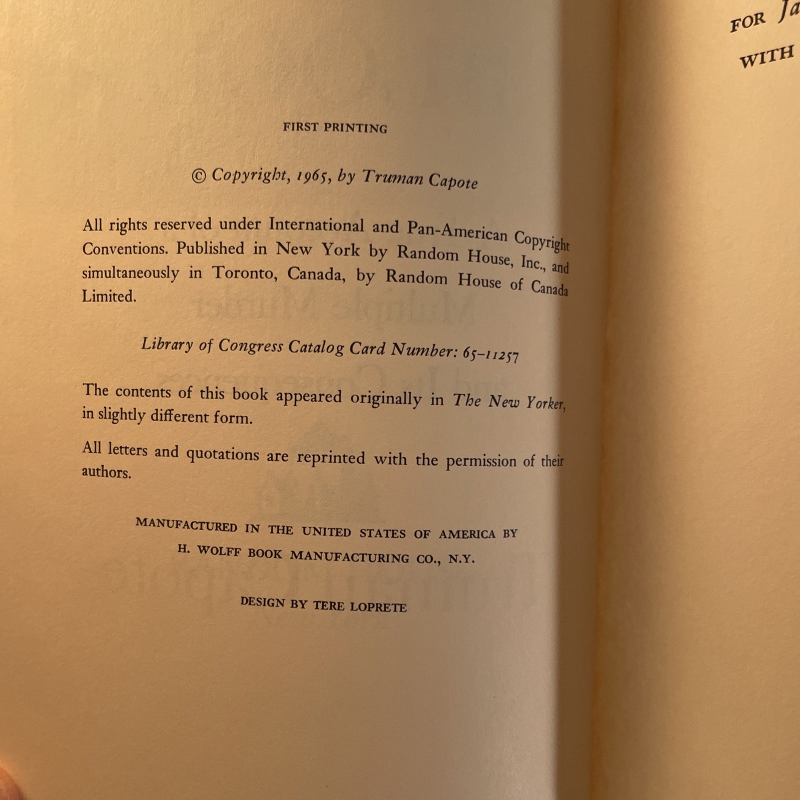 In Cold Blood by Truman Capote, TRUE FIRST EDITION, FIRST PRINTING, DJ Fair