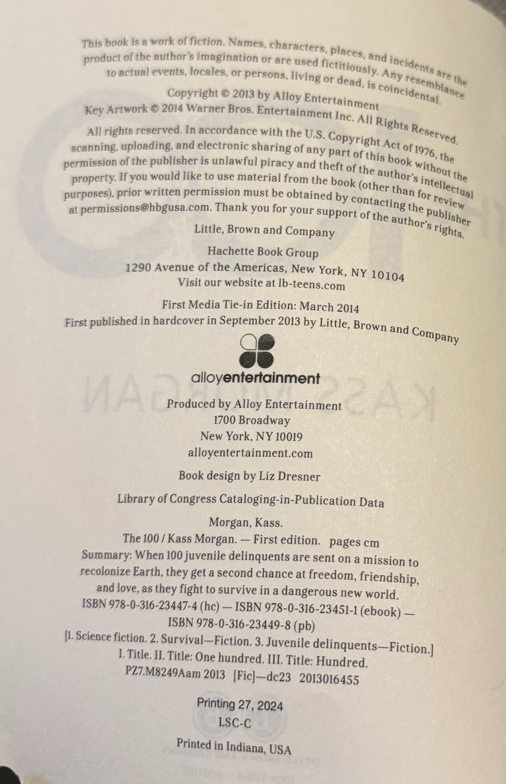 Kass Morgan The 100 (2014) Trade Paperback Novel – TV/Film Media Tie-In