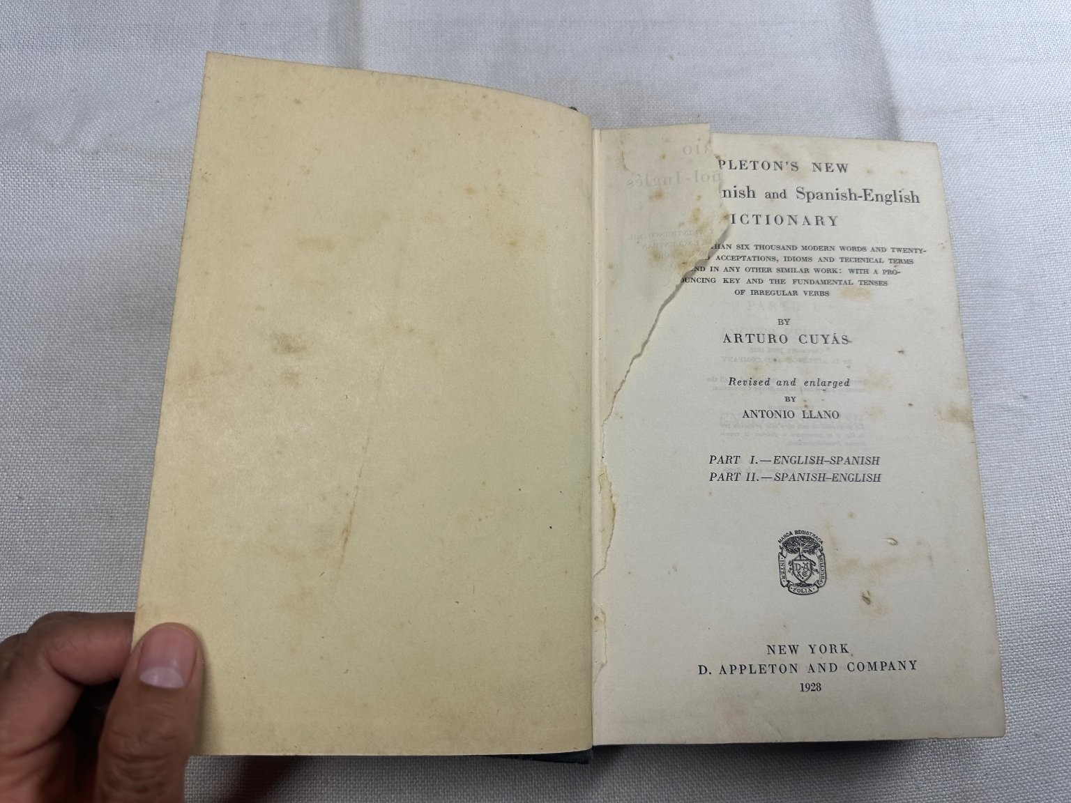 Appleton’s New Spanish Dictionary Cuyás Llano 1928 Revised Bilingual D. Appleton