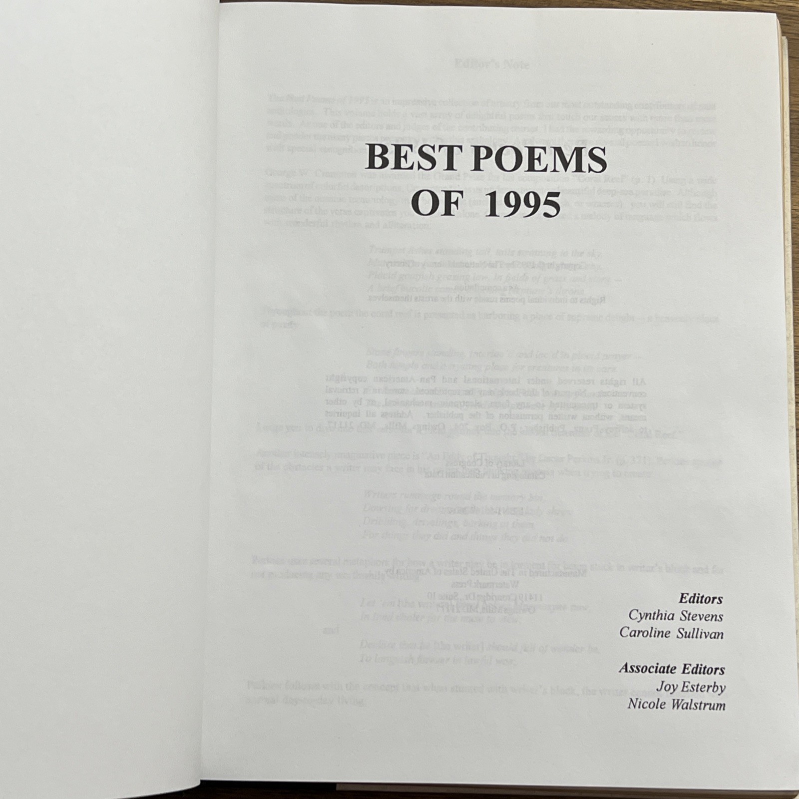 Best Poems Of 1995 – The National Library Of Poetry Hardcover Book
