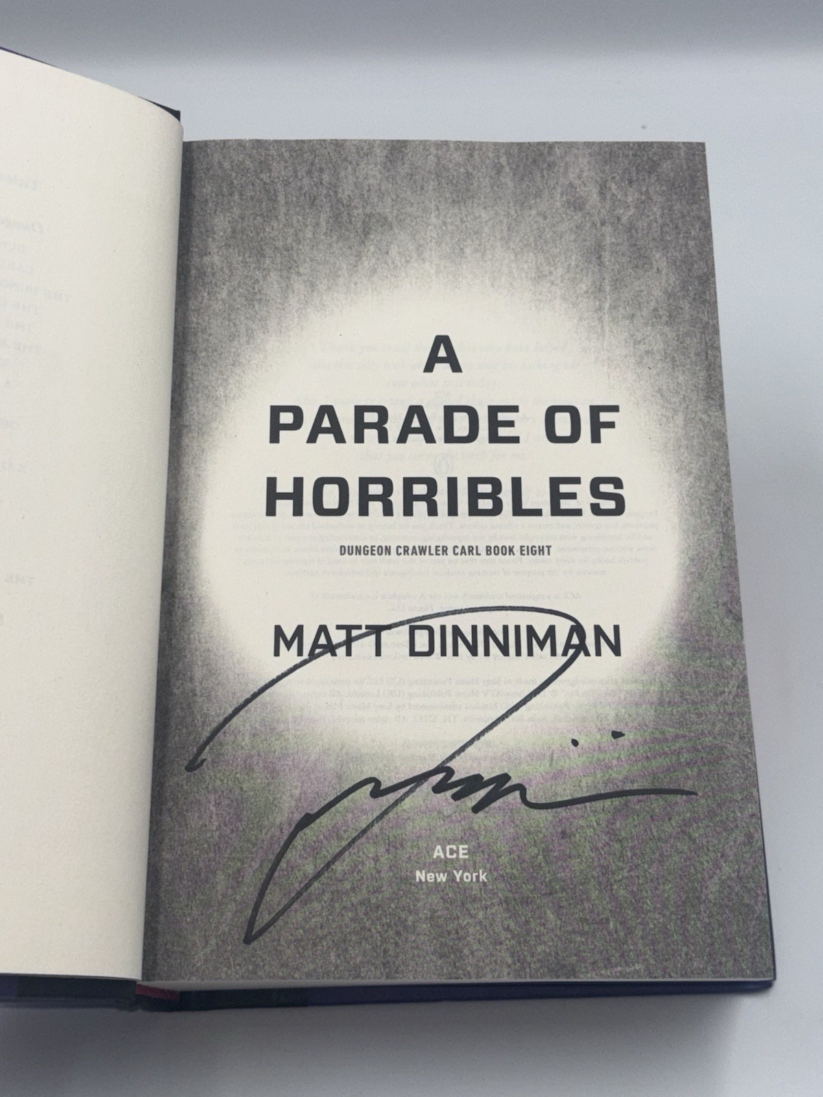 MATT DINNIMAN SIGNED AUTOGRAPHED PARADE OF HORRIBLES 1ST ED 1ST PRINT BOOK HC 1