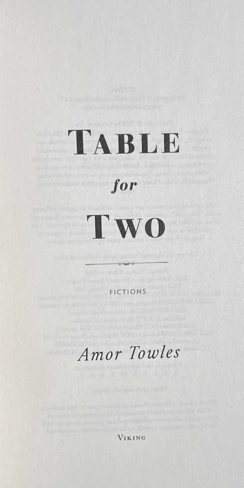 TABLE FOR TWO : Fictions by Amor Towles (2024, Hardcover) 1st/1st