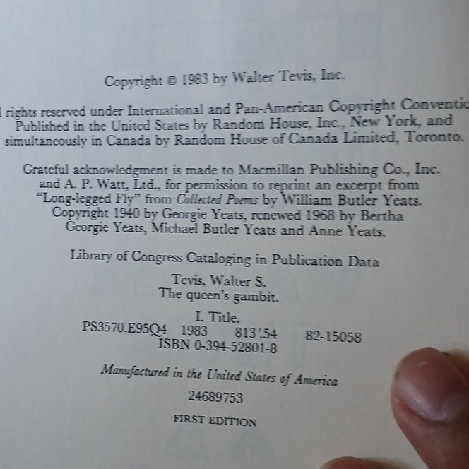 The Queen’s Gambit Walter Tevis 1st Ed 1983 Hardcover Dust Jacket Random