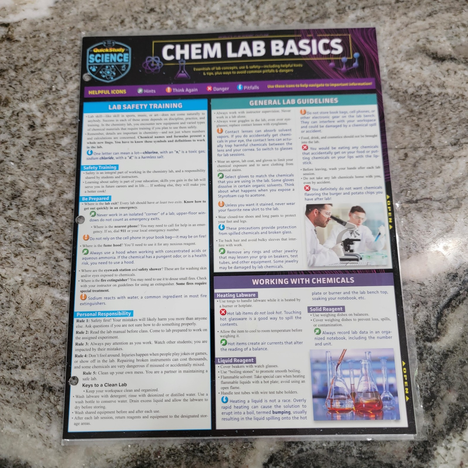 Quick Study Chem Lab Basics Laminated Study Guide Periodic Table Safety