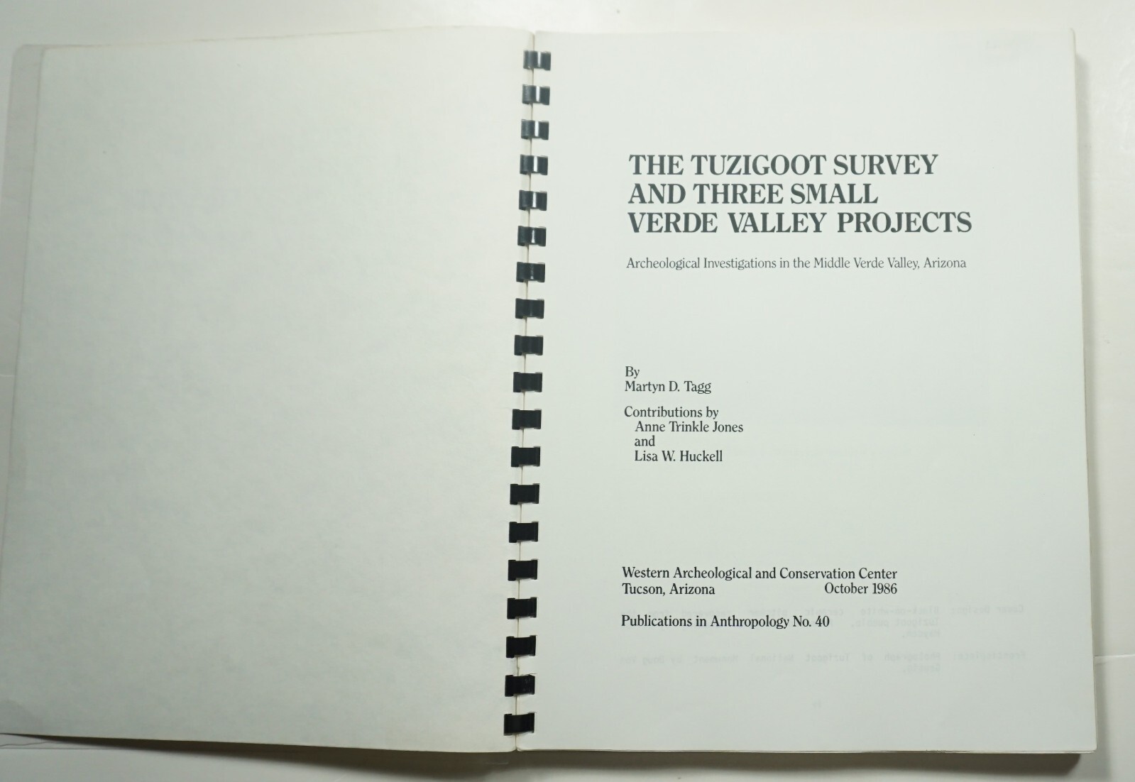 The Tuzigoot Survey and Three Small Verde Valley Projects 1986 Tagg Archaeology