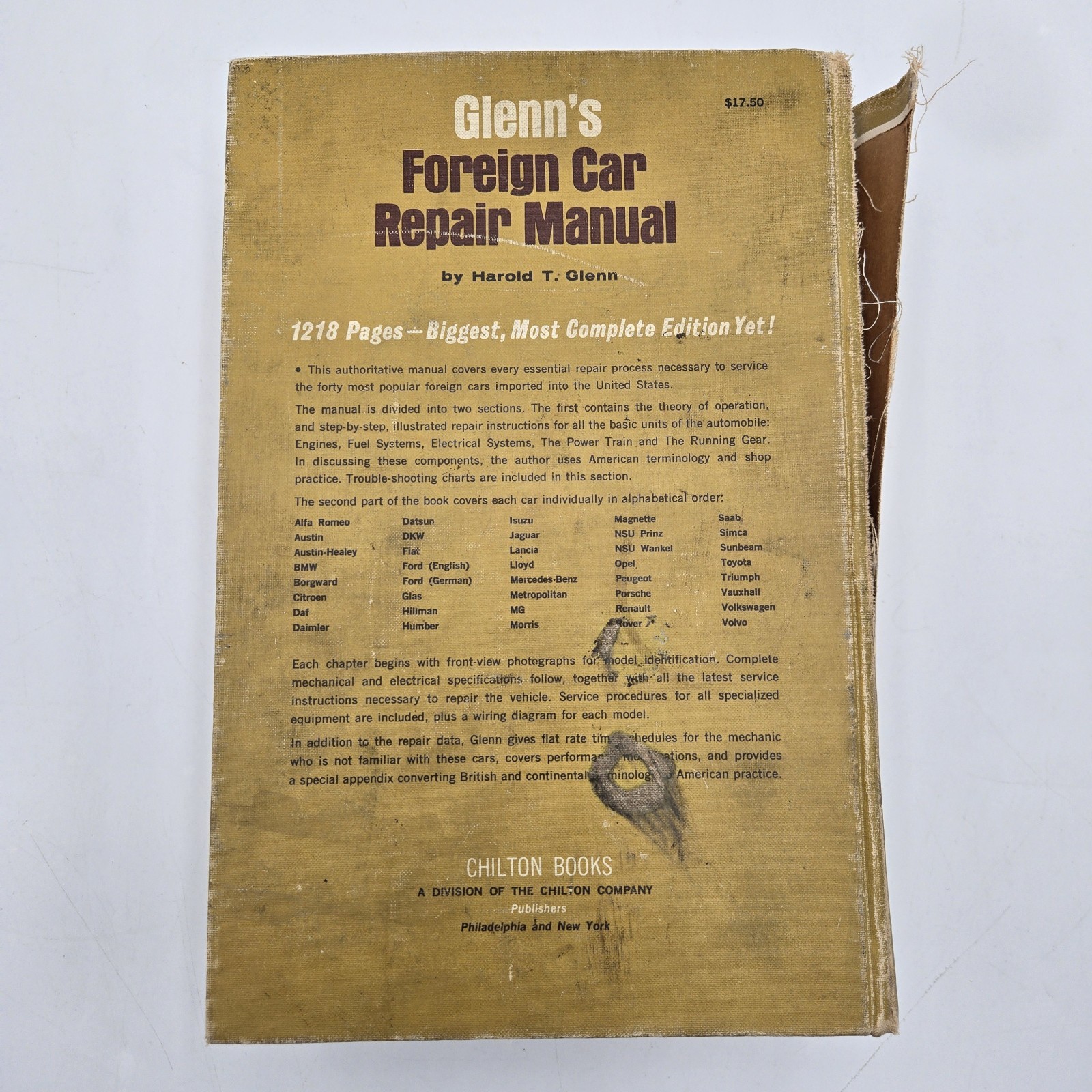 Glenn’s Foreign Car Repair Manual – Chilton Books – Hardcover 1,280 Pages