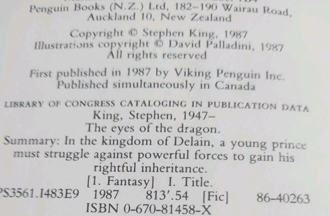 Stephen King’s The Eyes of the Dragon first edition (US 1987 Viking)