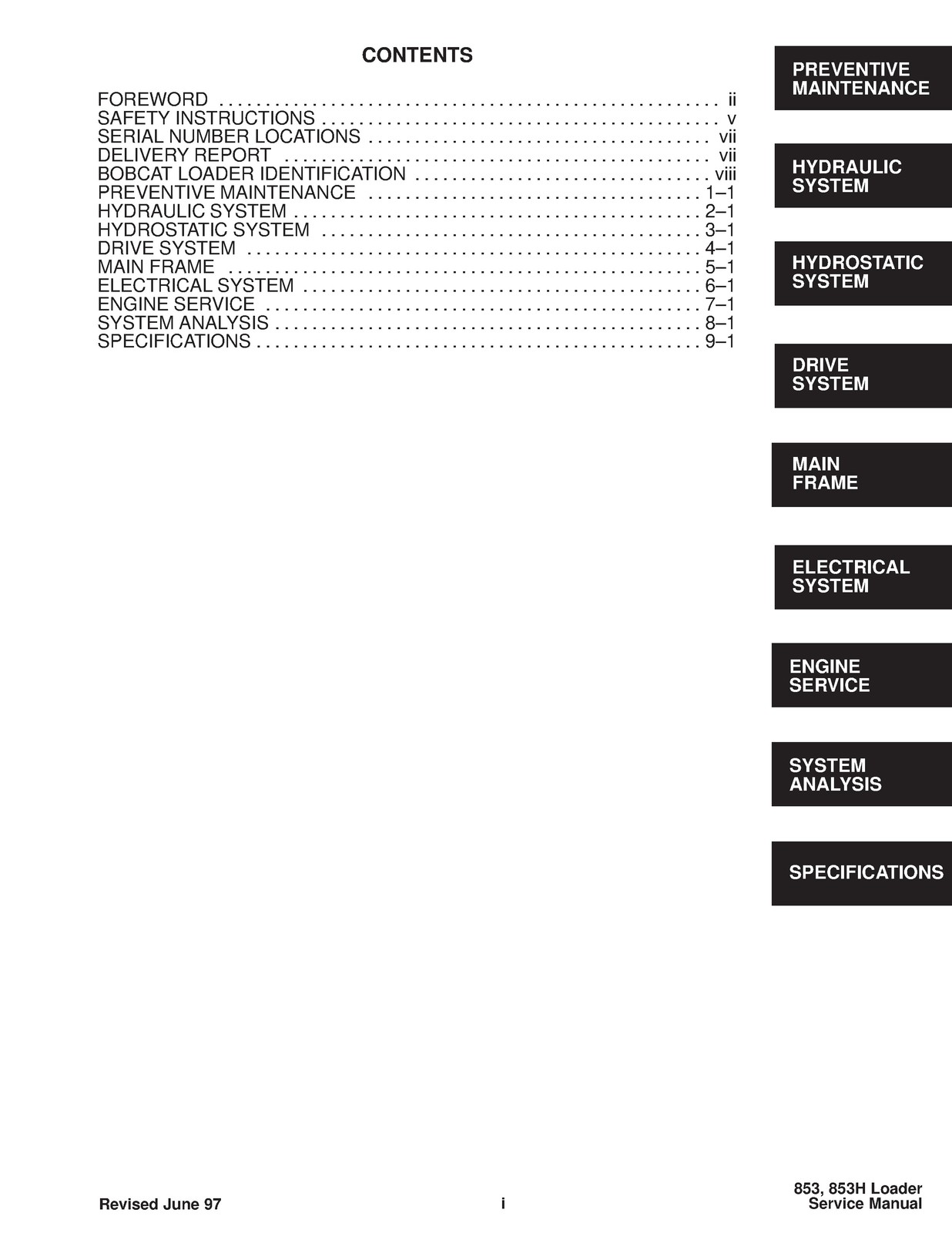 BOBCAT 853 Service Manual 1995 SN 508418001 Up – BOUND – COVERS – XL FOLDOUTS