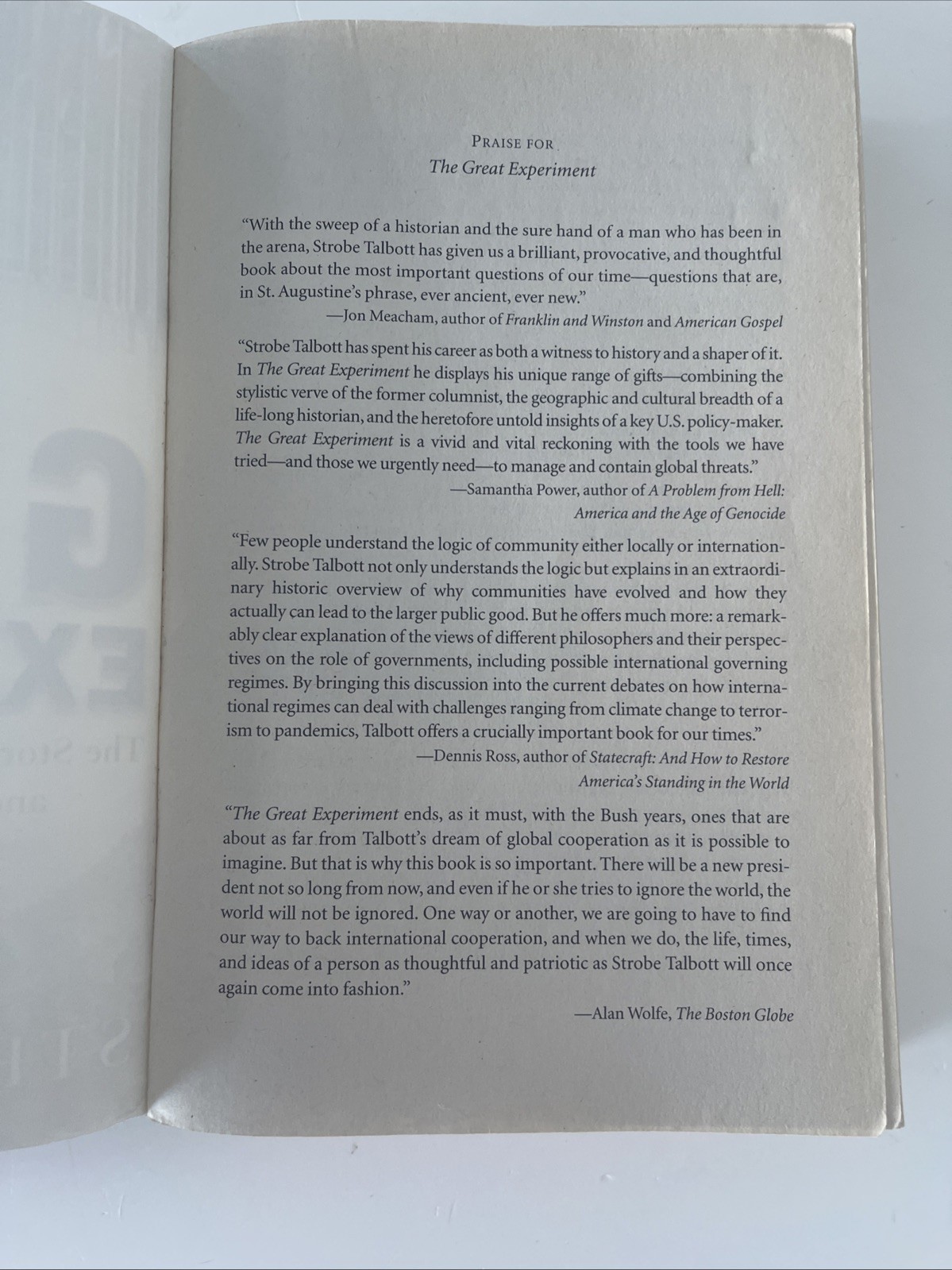 The Great Experiment By Strobe Talbott Paperback Book 2009