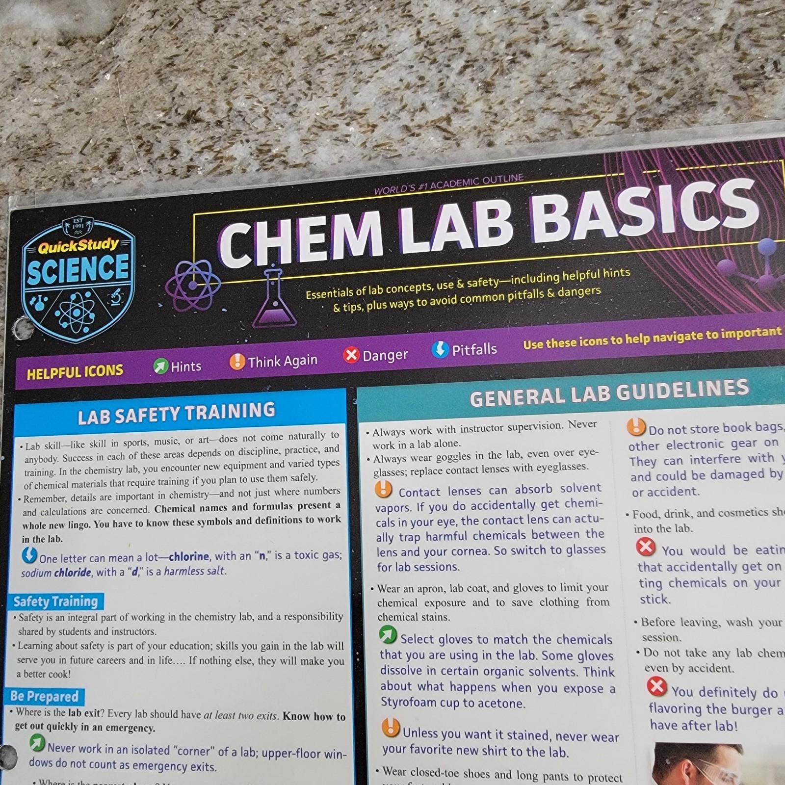 Quick Study Chem Lab Basics Laminated Study Guide Periodic Table Safety