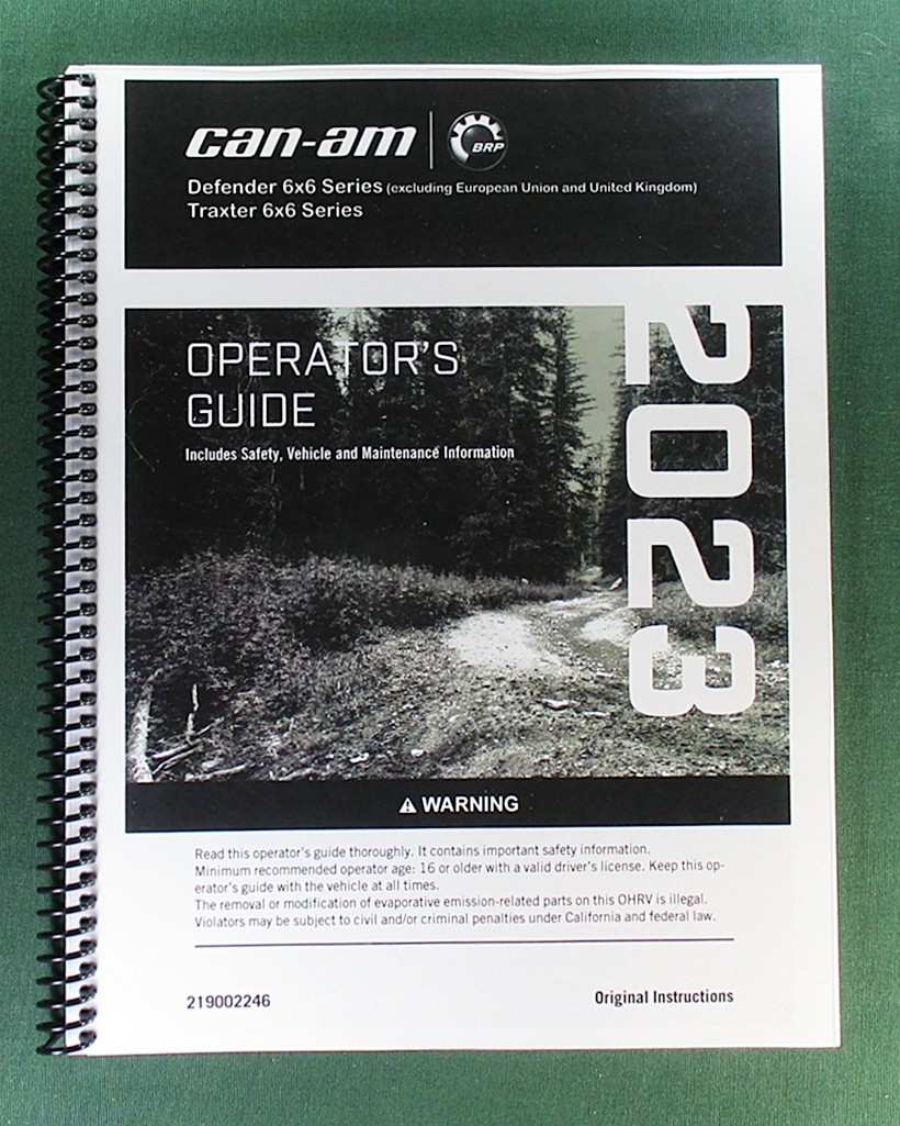 2023 Can-Am Defender 6X6 DPS HD10 Owner’s Manual: 232 Pages & Protective Covers