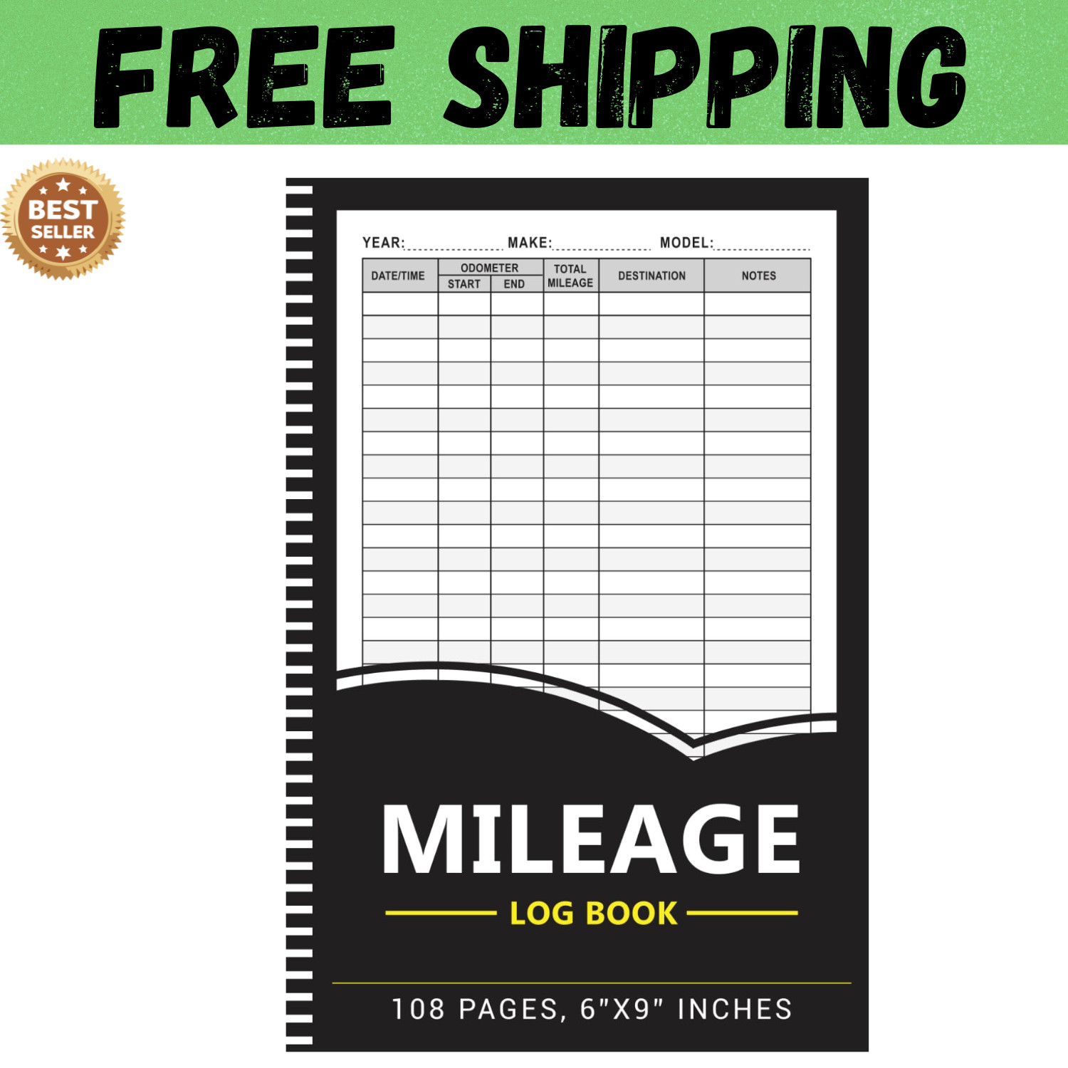 Mileage Log Book Auto Odometer Tracking Tracker Business Taxes 6″x9″