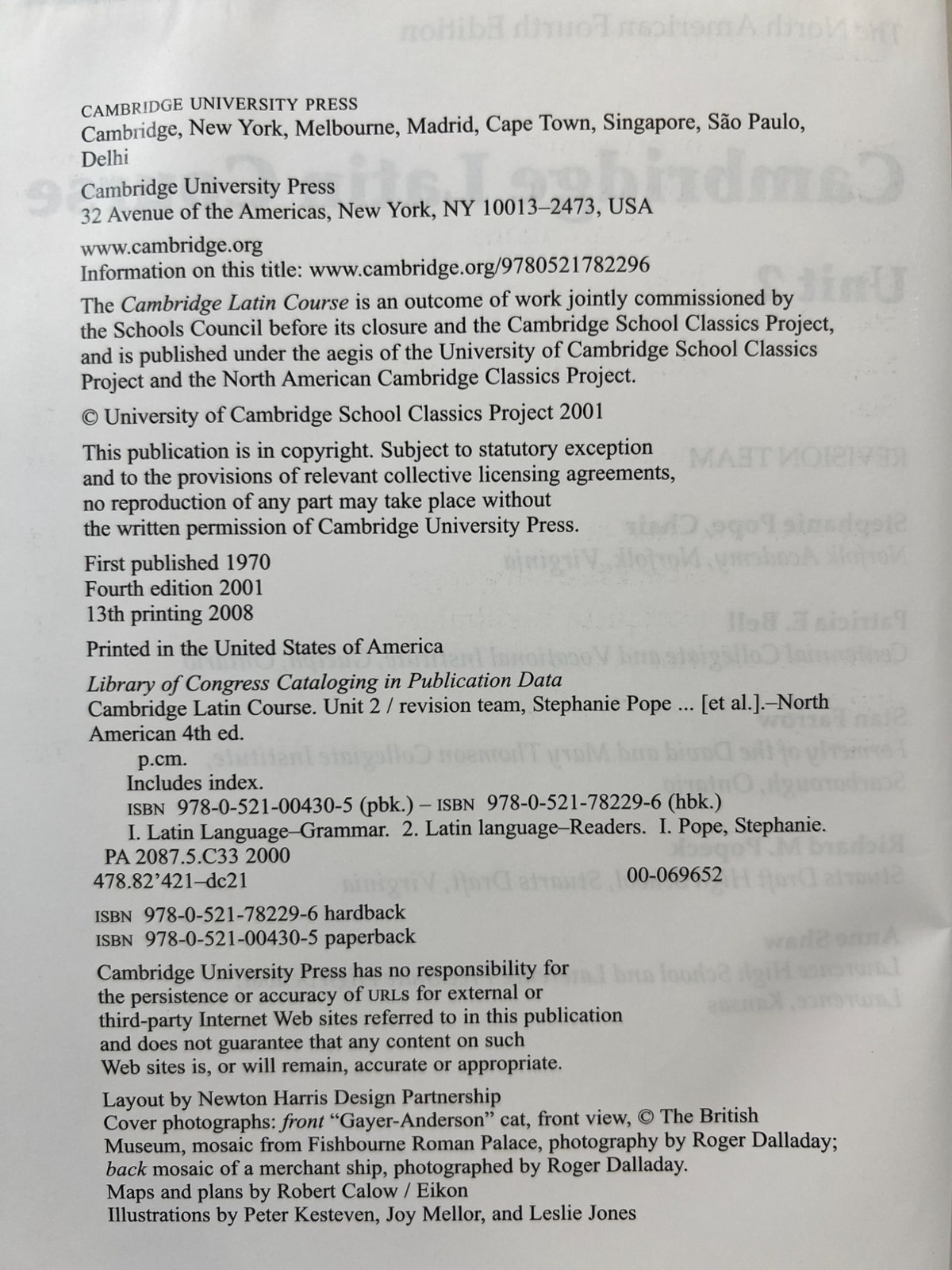 Cambridge Latin Course Unit 2 Stephanie Pope North American Fourth Ed 2008 HC