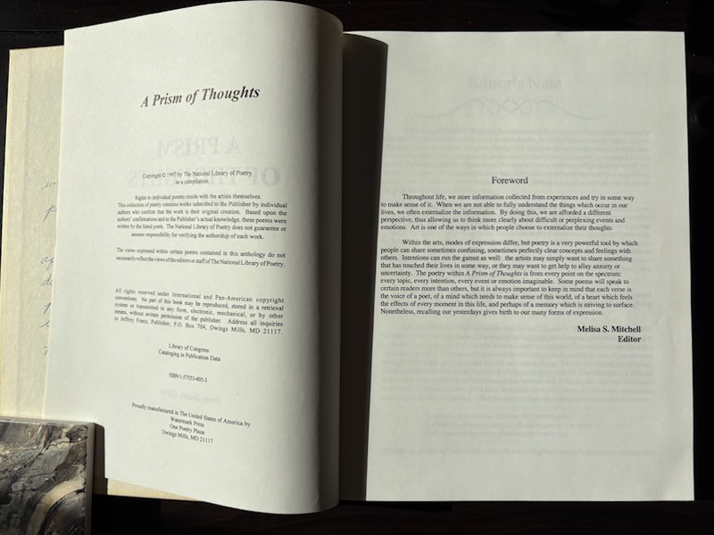A Prism Of Thoughts The National Library Of Poetry 1997, Diana Zeiger, Editor HC