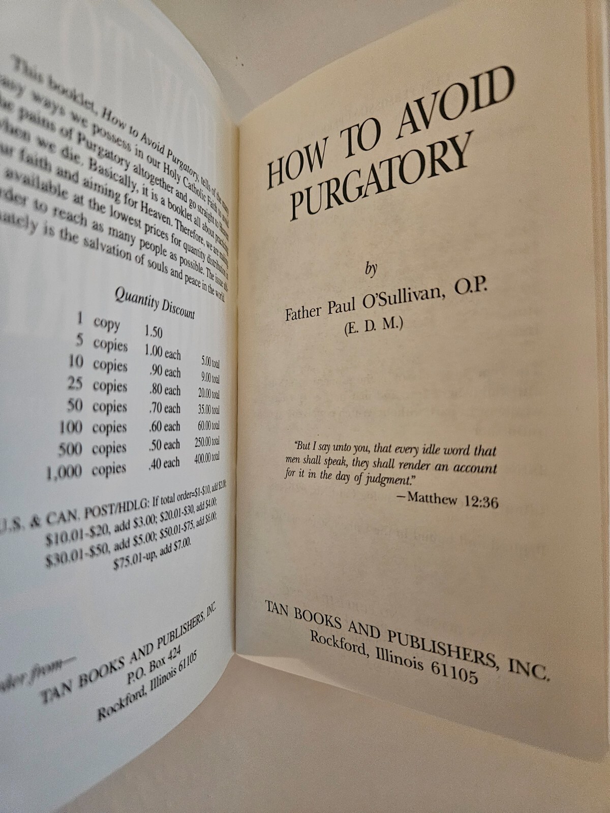How To Avoid Purgatory by Fr Father Paul O’Sullivan Catholic Booklet Excellent