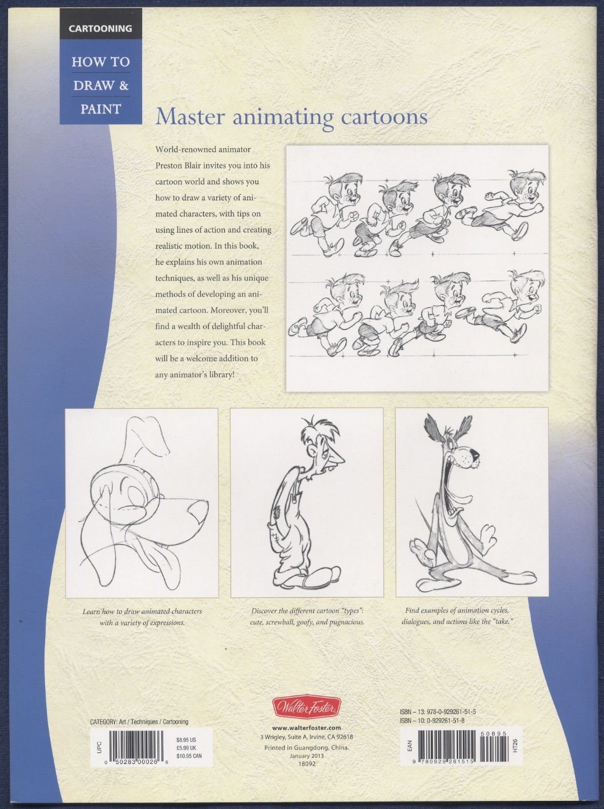 ANIMATION 1 by Preston Blair, Walter Foster Art Book HT 26, Paperbound, New 2019