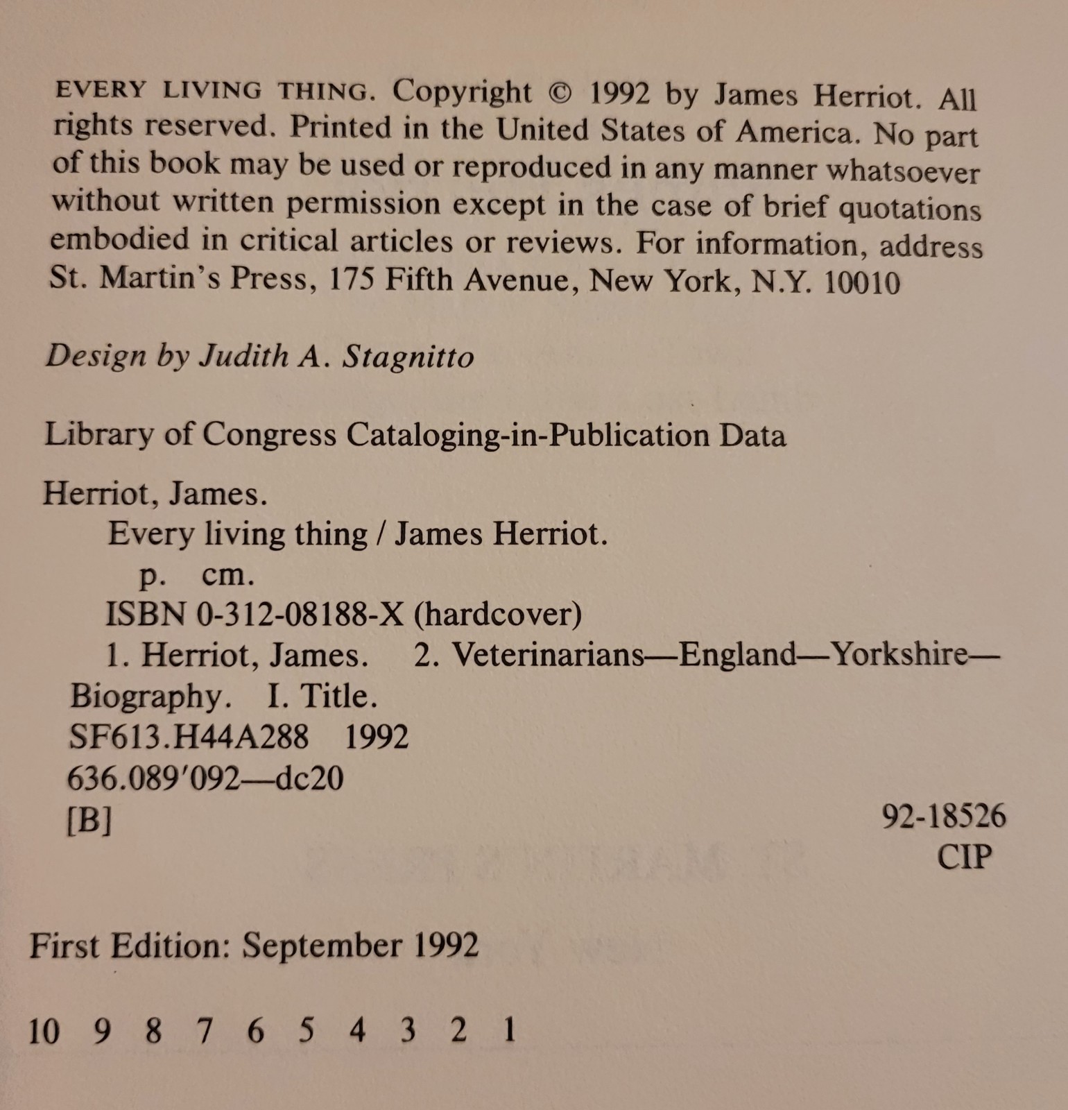 Vtg 1992 “Every Living Thing” Book By James Herriot. Hardcover. First Edition.