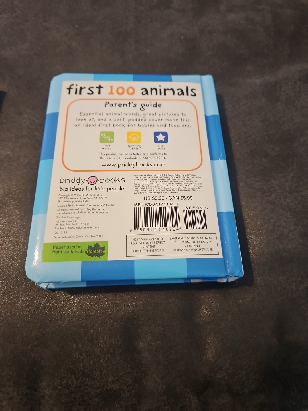 2011, “First 100 Animals” by Roger Priddy Children’s Board Book