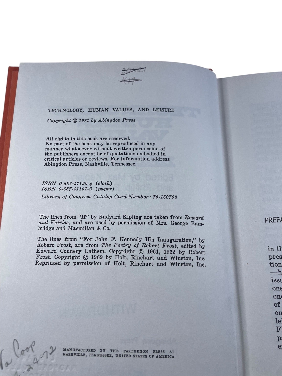 Technology, Human Values, and Leisure Kaplan Bosserman 1971 Abingdon Press