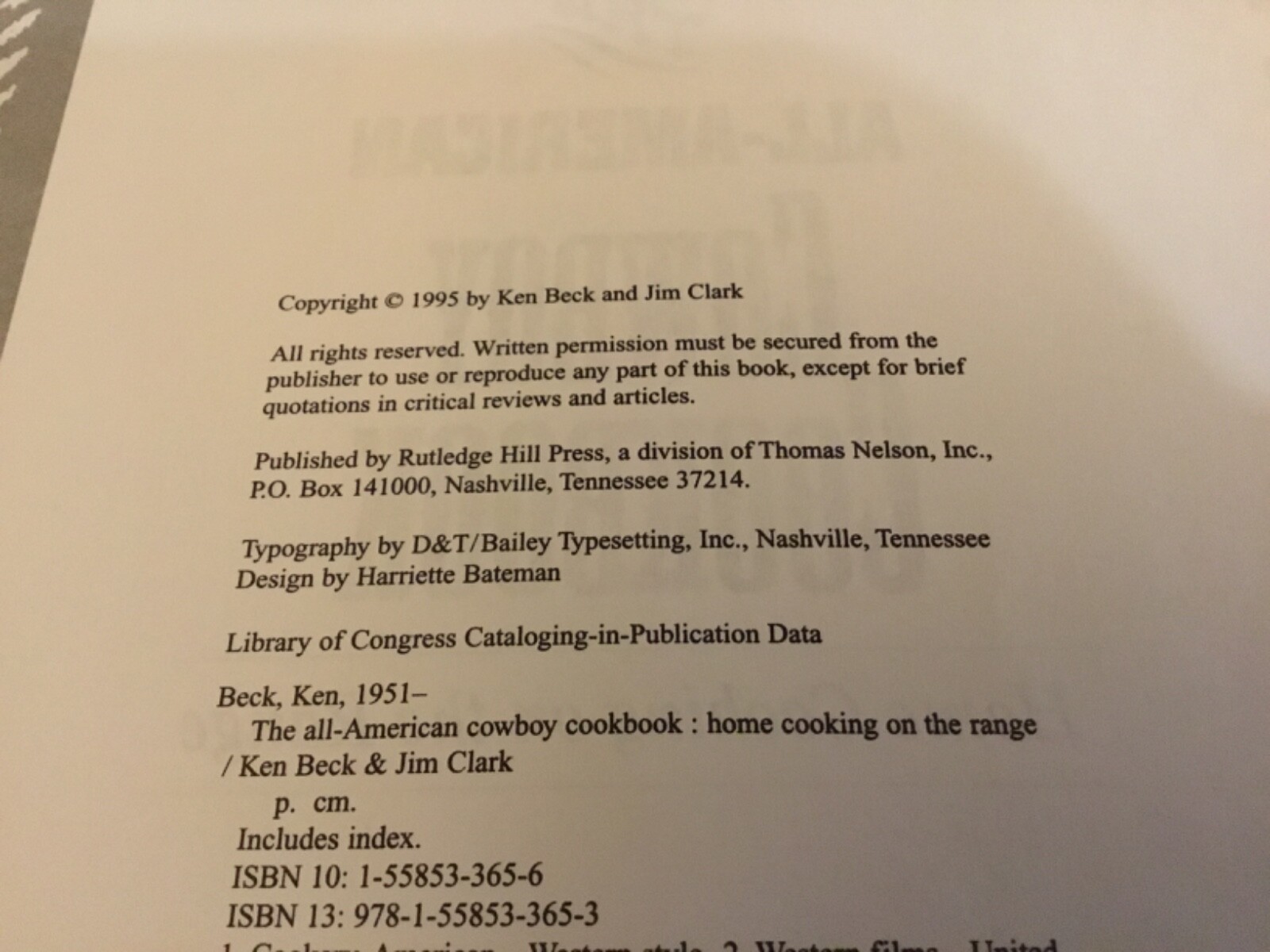 The All-American Cowboy Cookbook by Ken Beck & Jim Clark (1995) Spiral Bound