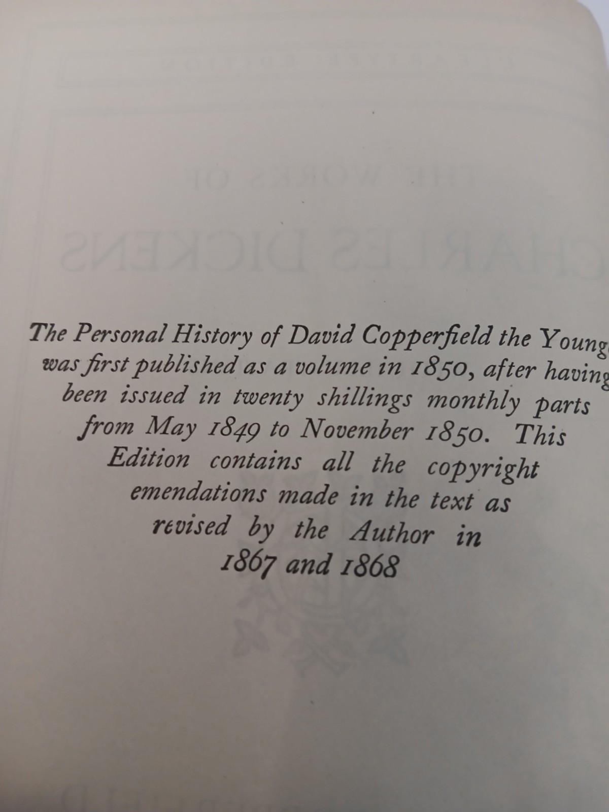 David Copperfield – Vol. I – The Works of Charles Dickens Cleartype Edition