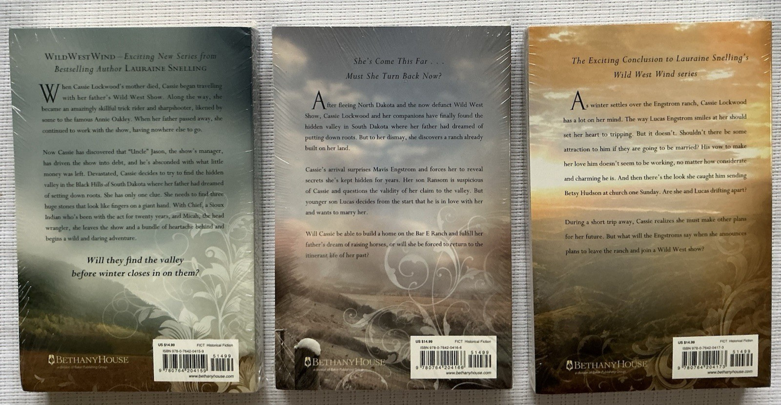 Lauraine Snelling COMPLETE Wild West Wind Series 3 Book Lot Bethany House SEALED
