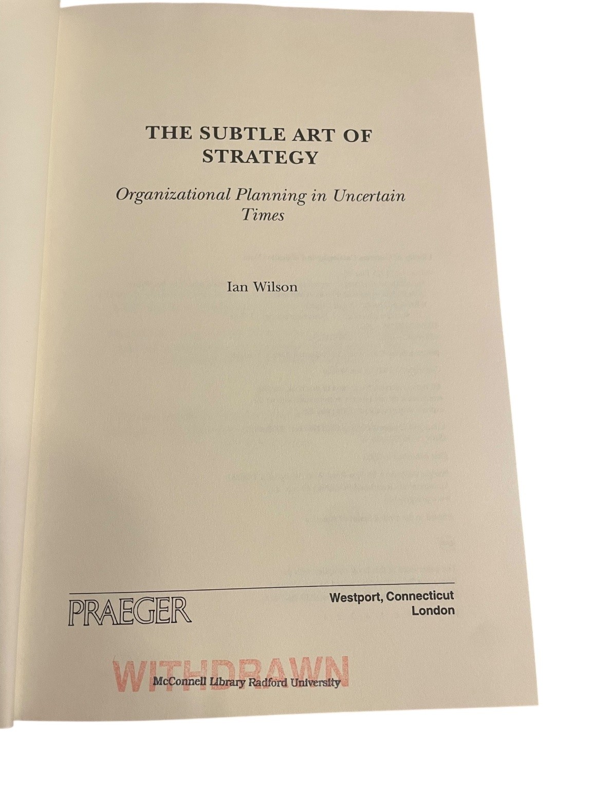 The Subtle Art of Strategy Ian Wilson 2003 First Edition Business Praeger