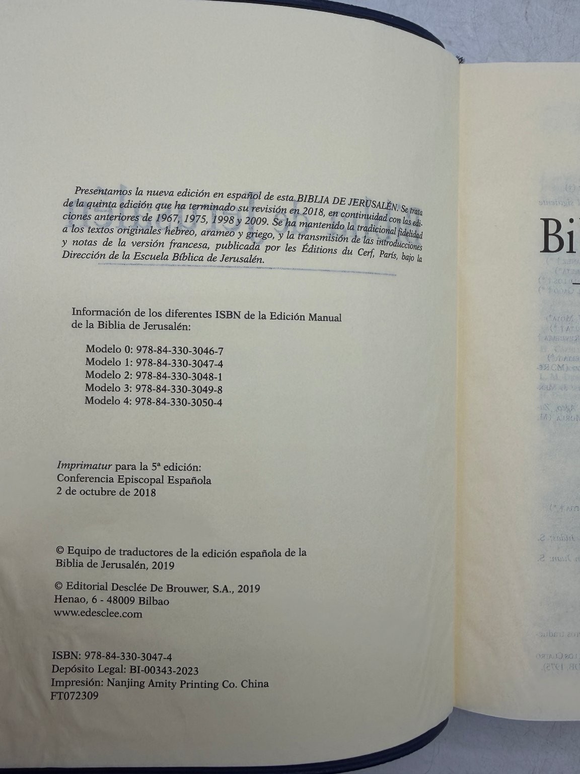 Biblia de Jerusalén Quinta Edición Revisada 2019 Desclée De Brouwer Spanish