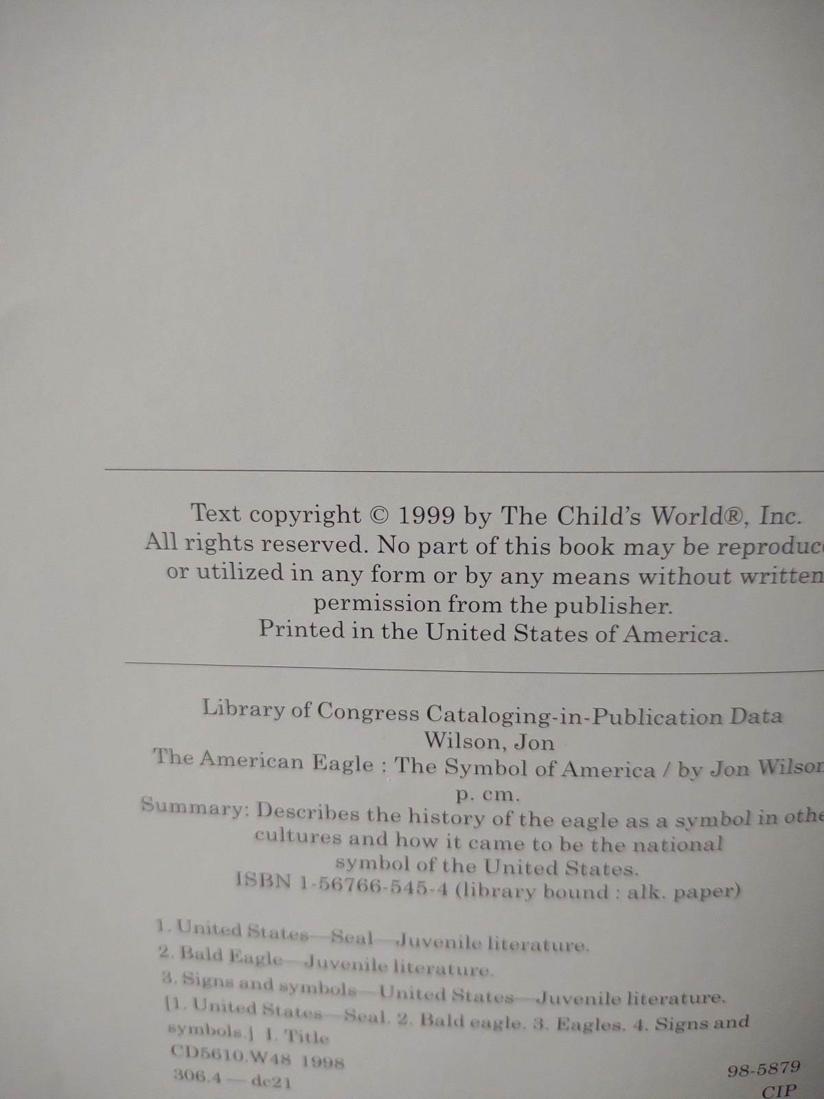 The American Eagle – Hardcover By John Wilson – The Childs World,1999