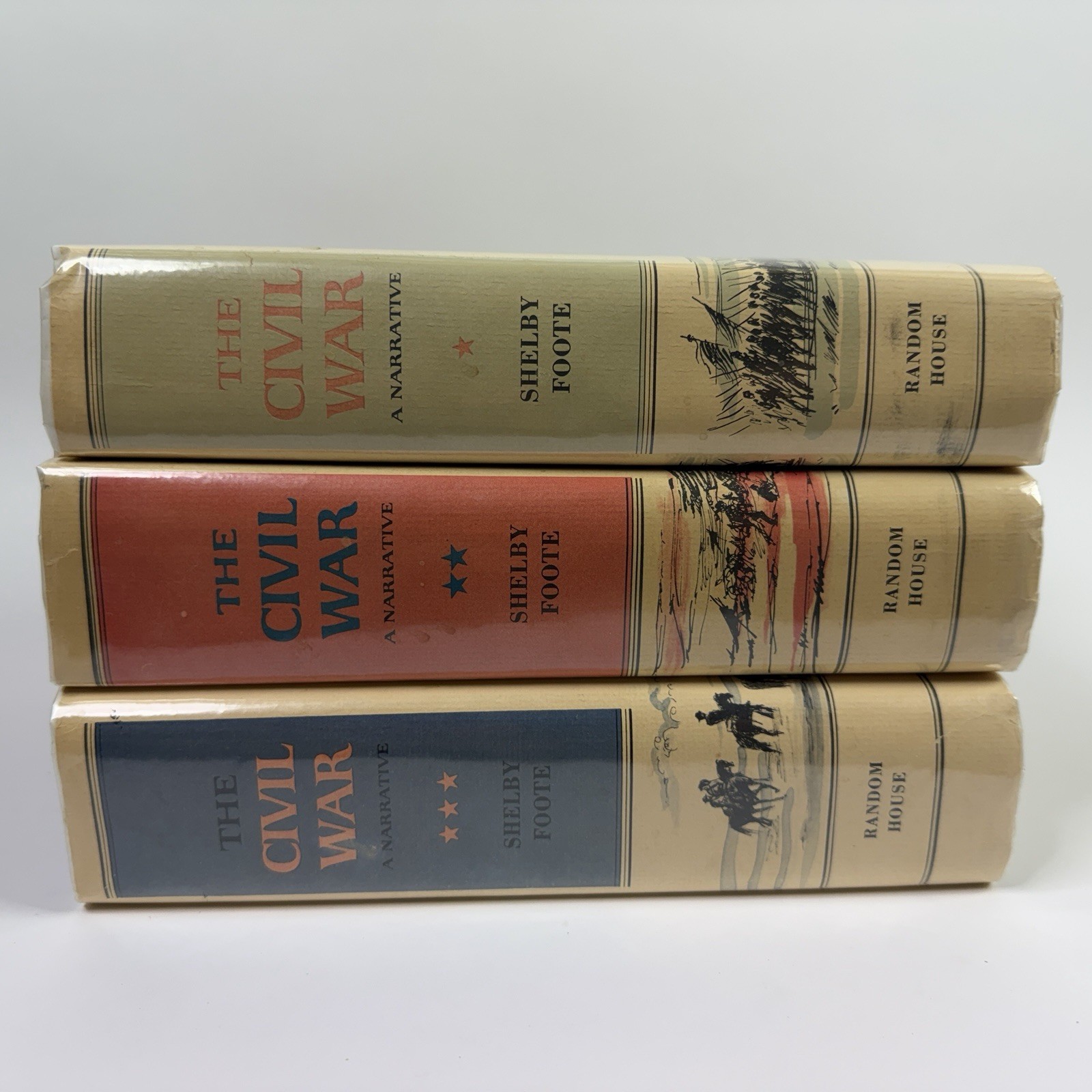 THE CIVIL WAR Shelby Foote 1958, 1963, 1974 3 Vol Set Random House HCDJ