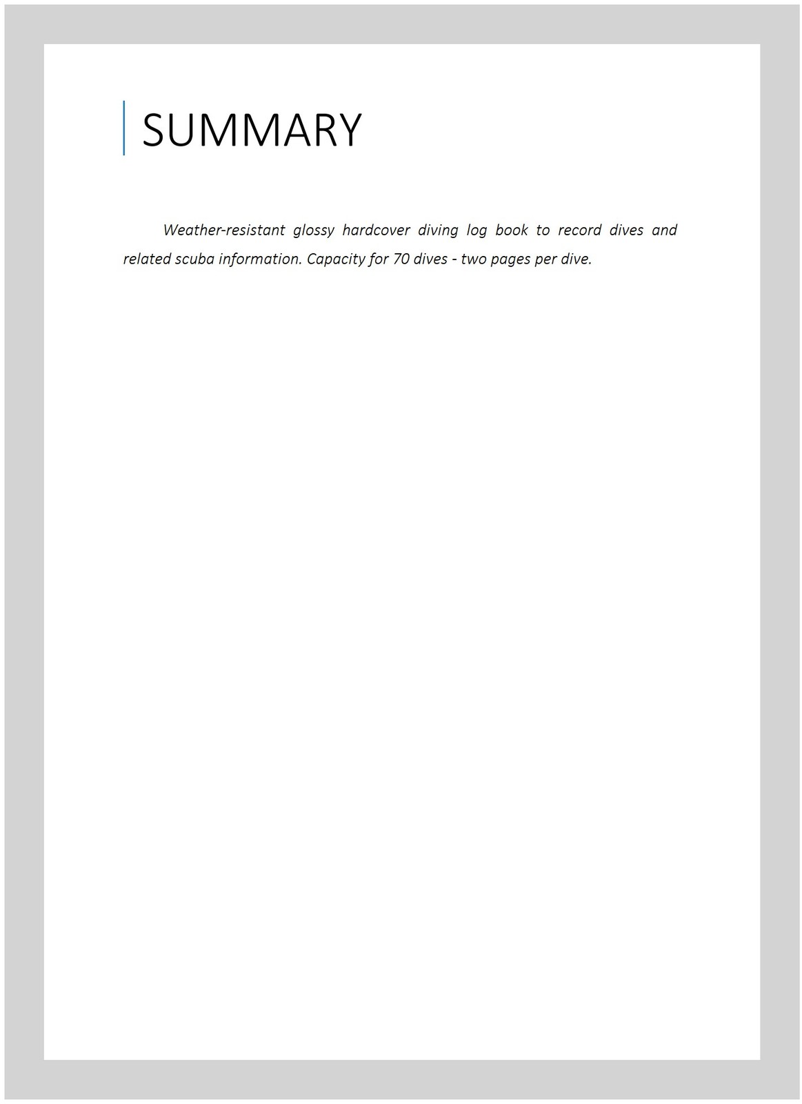 Solid Diver’s Log Book : Water-resistant Hardcover 70-dive Log Book, Hardcove…