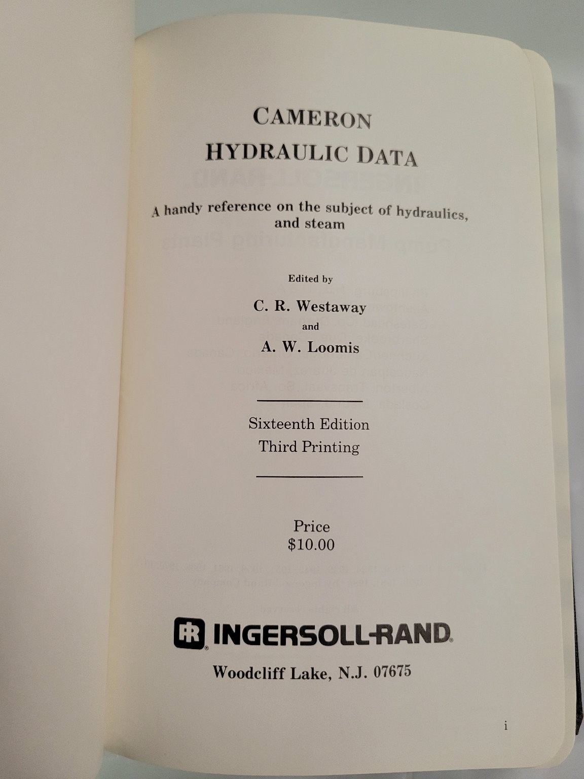 Cameron Hydraulic Data Westaway Loomis 1984 16th Edition Engineering
