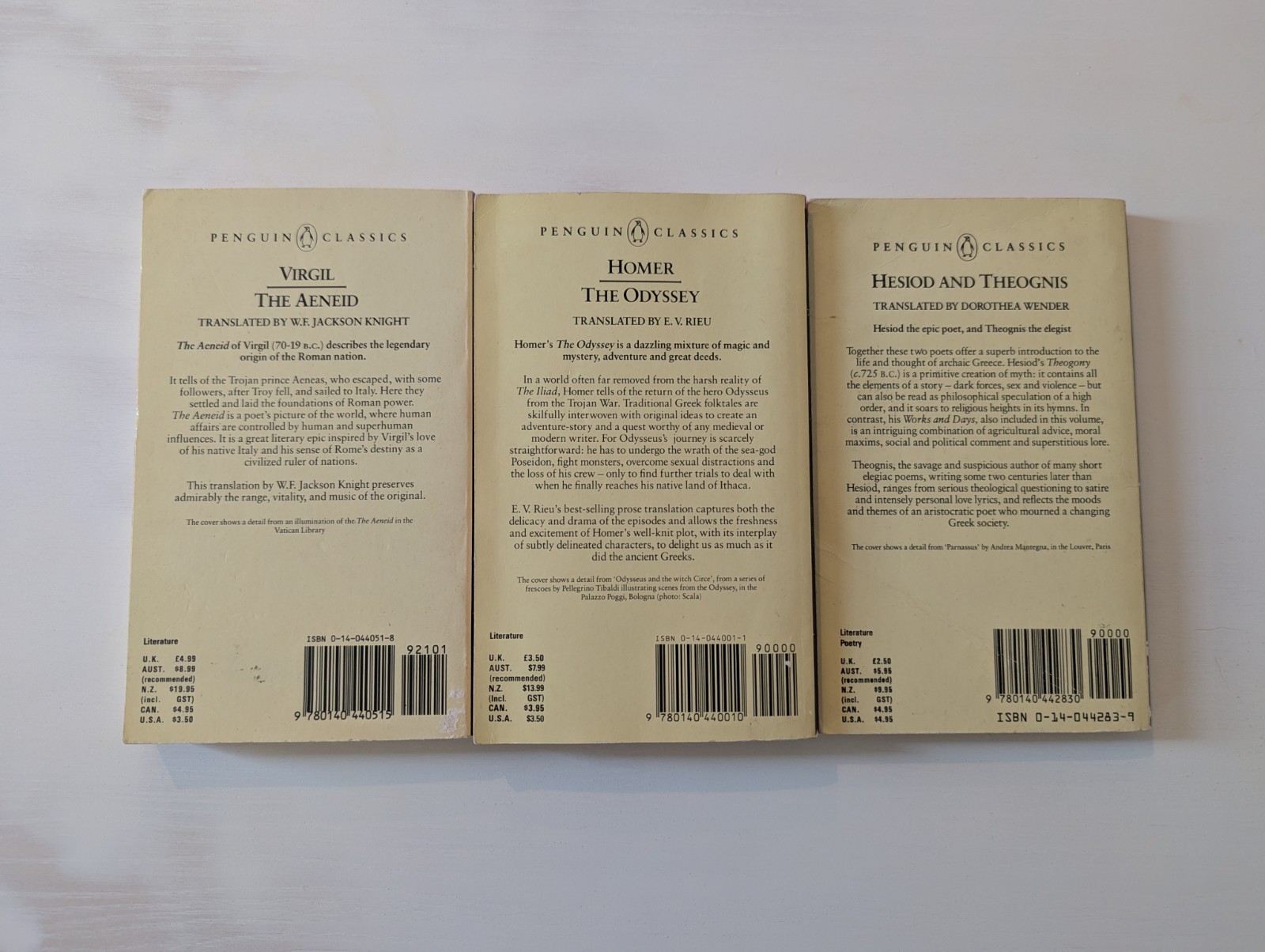 Lot of 3 Vintage Penguin Classics Books Homer Virgil Hesiod Greek Roman