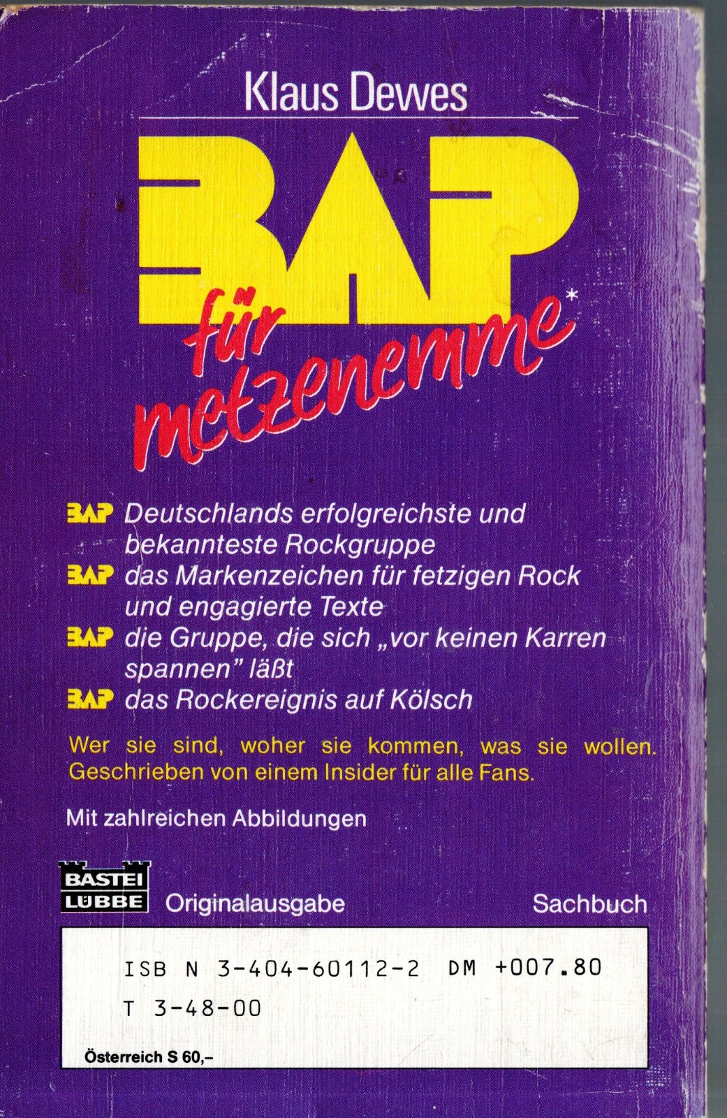 BAP für metzenemme – Klaus Dewes – Buch mit Autogramm W. Niedecken !!