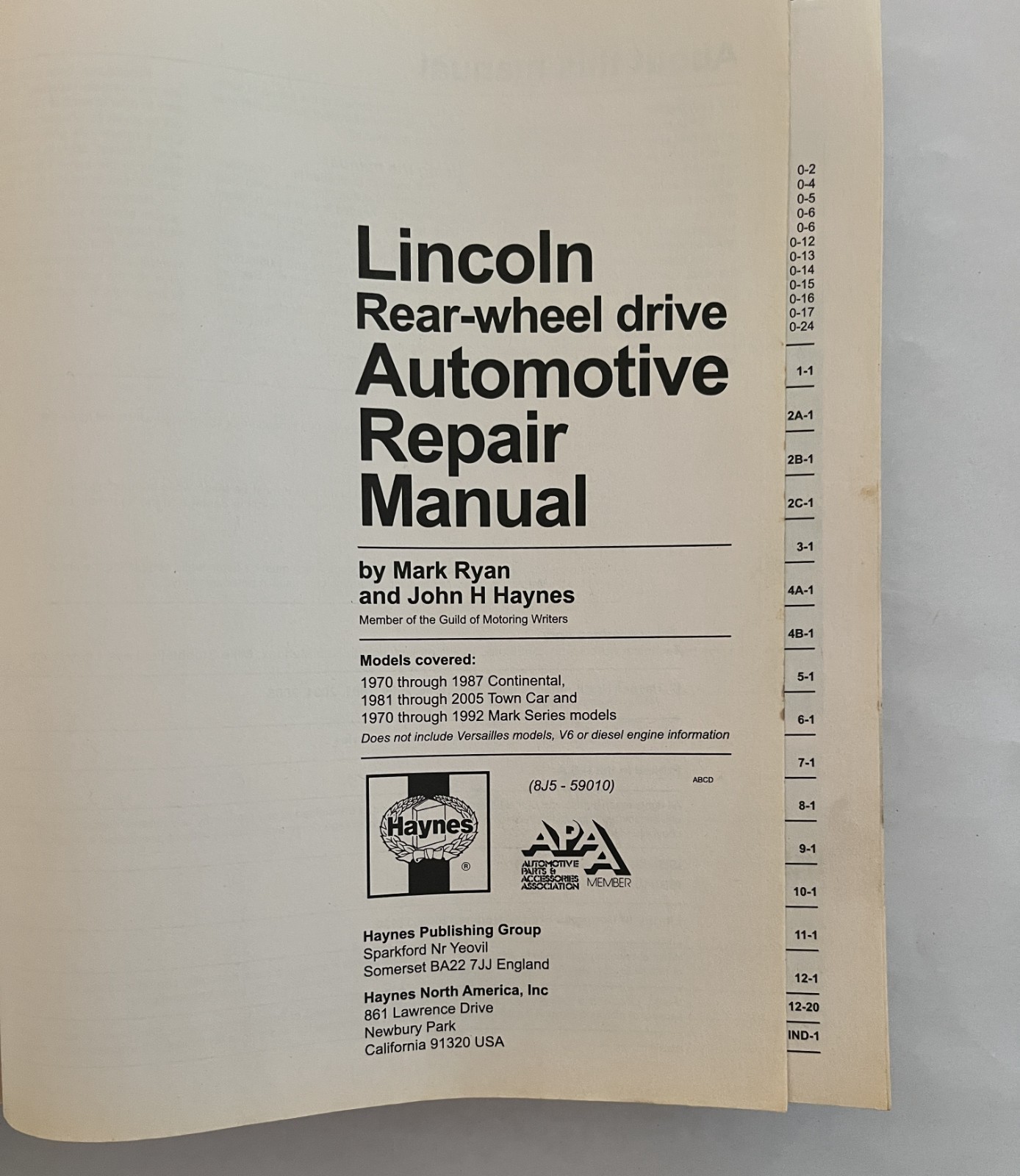 Lincoln Haynes Repair Manual 1970 Thru 2005 Rear Wheel Drive #59010