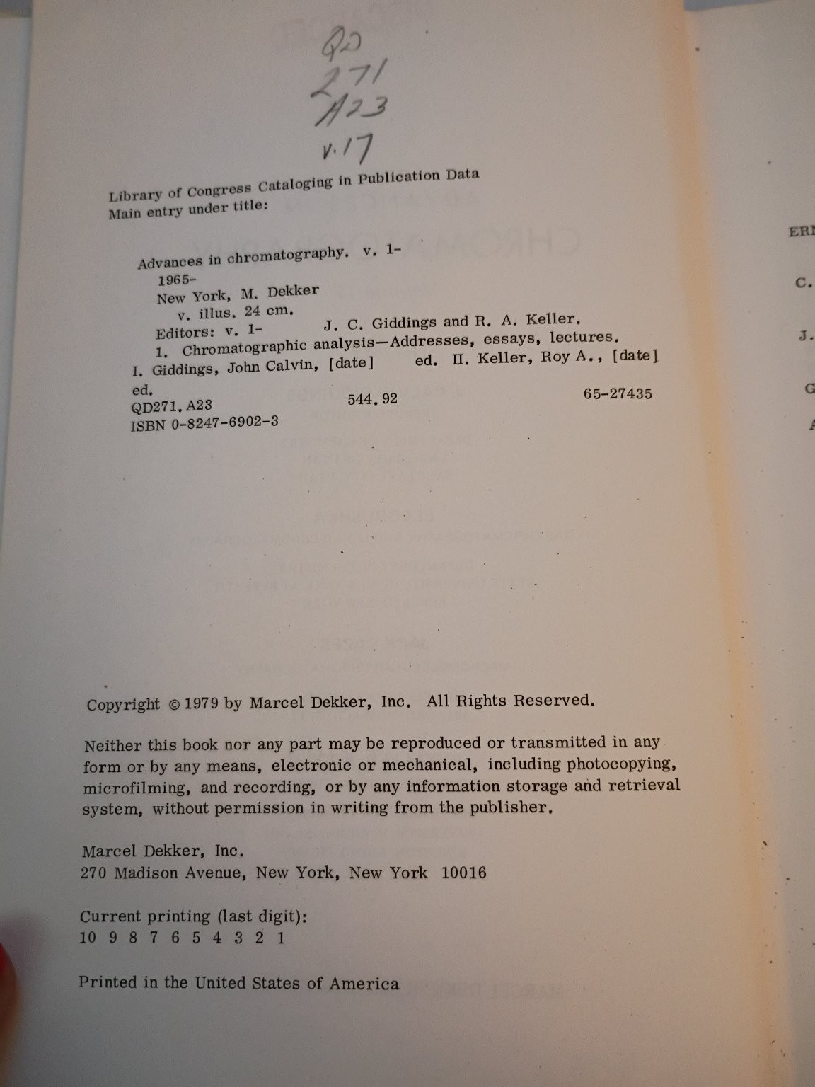 Advances in Chromatography Vol 17 Giddings Grushka 1979 Marcel Dekker Science