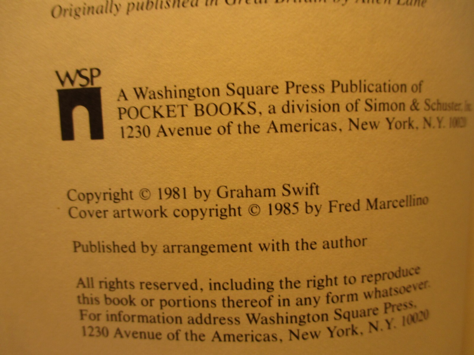 fiction SHUTTLECOCK by GRAHAM SWIFT 1985 pb Washington Square Press 1st ed