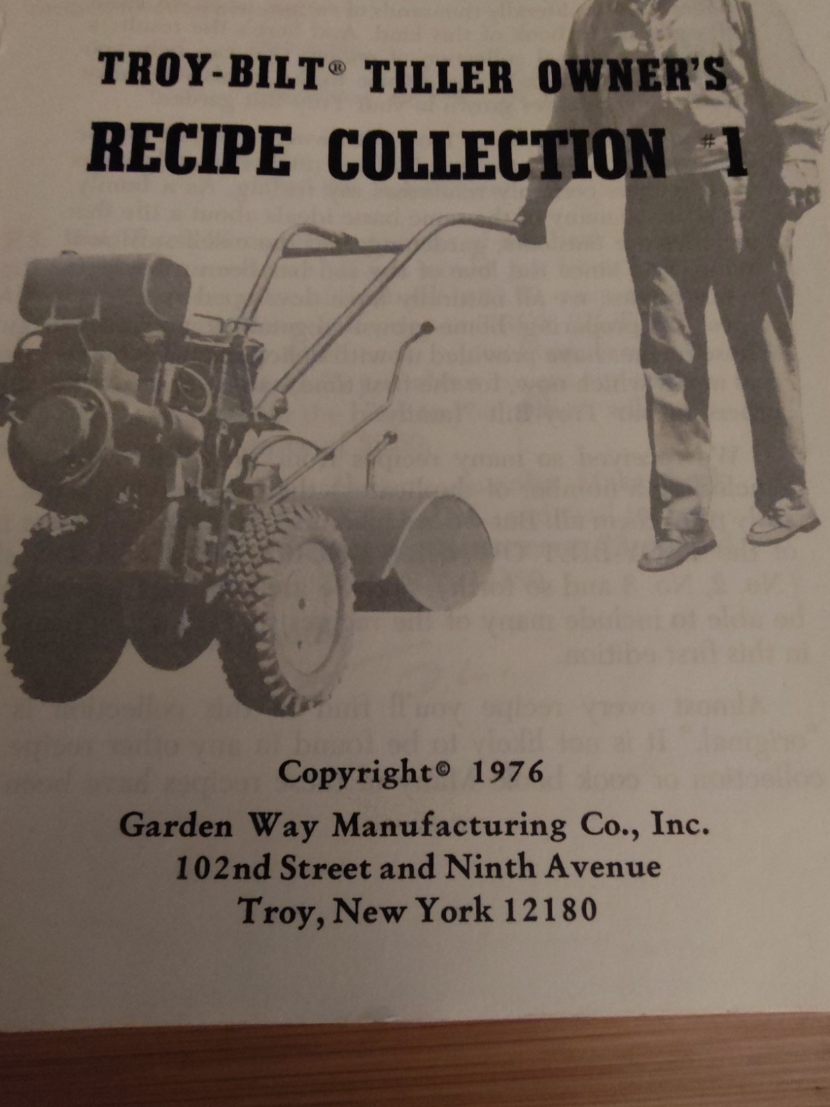Troy-Bilt Tiller Owner’s Recipe Collection #1 Ring/Wire Bound 1976