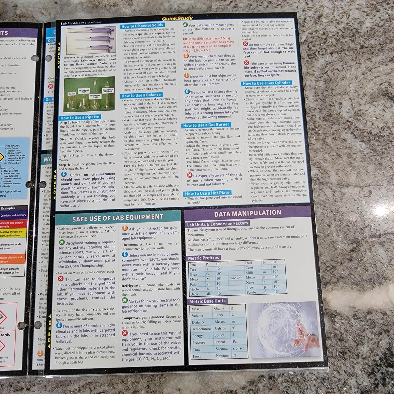 Quick Study Chem Lab Basics Laminated Study Guide Periodic Table Safety