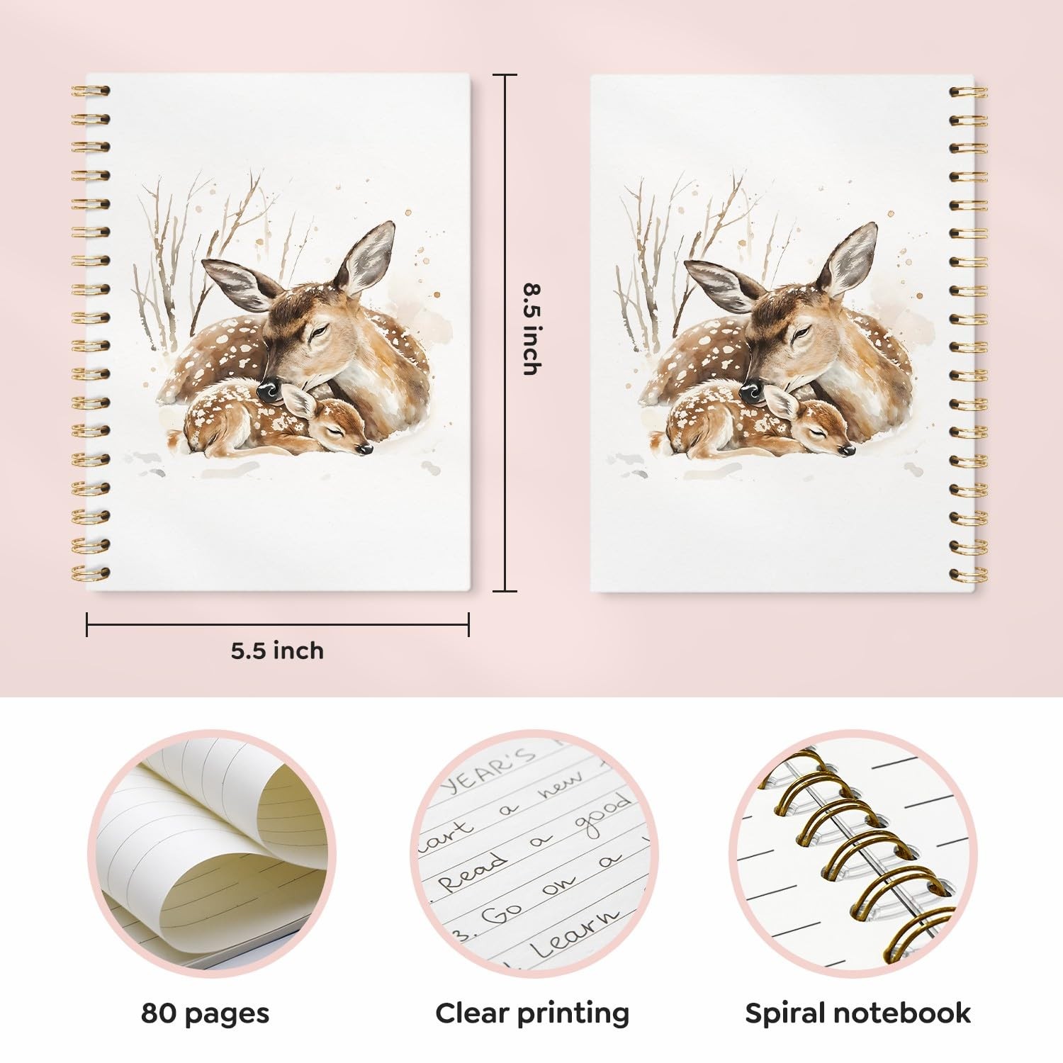Animal Spiral Notebook, Deer Gifts for Men Journal 5.5×8.3 in