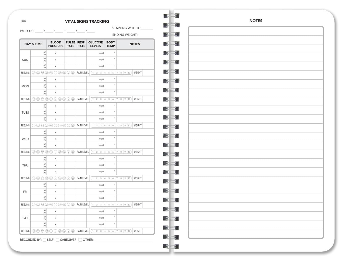 Vital Signs Log Book/Vitals Monitoring Logbook/ 104 Pages Record Book – 6” x …