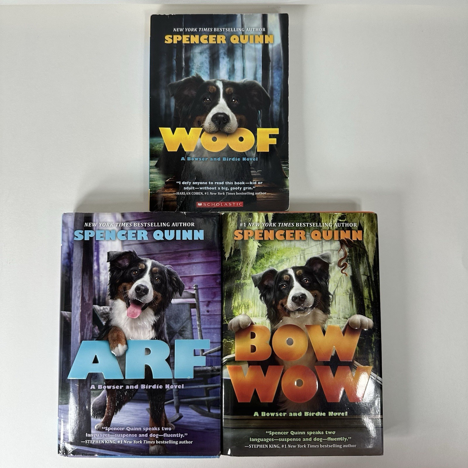 Bowser and Birdie Books, Lot of 3, Spencer Quinn, Woof, Arf, Bow Wow, Acceptable
