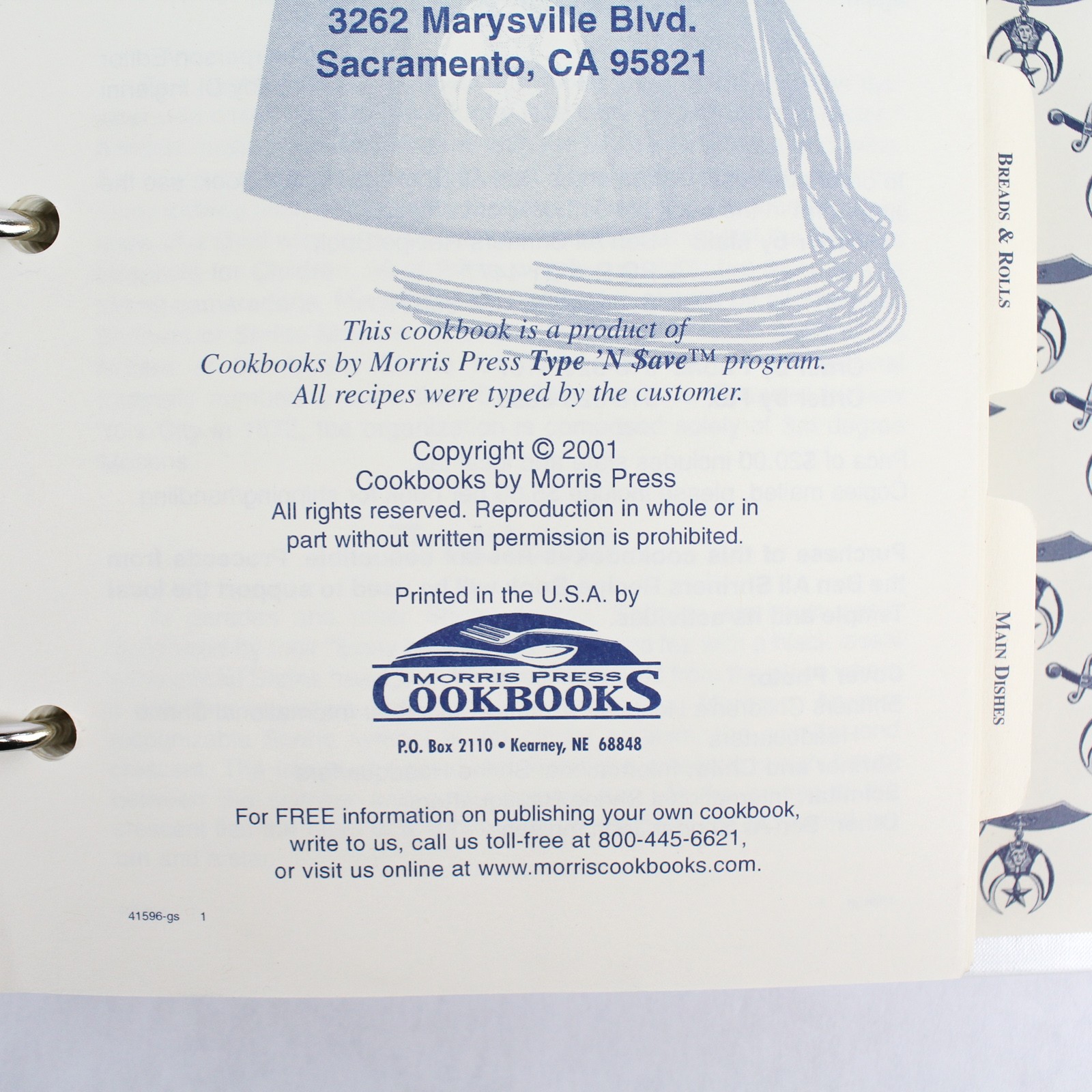 Ben Ali Shrine Recipe Cookbook 254+ Pages Vintage 2001 Sacramento California